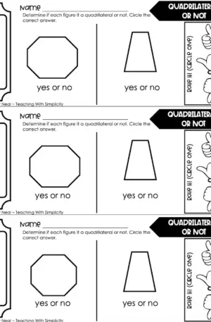 3rd Grade Geometry – Quadrilateral or Not Exit Ticket 1