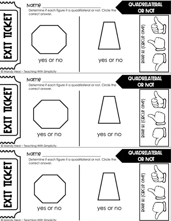 3rd Grade Geometry – Quadrilateral or Not Exit Ticket 1