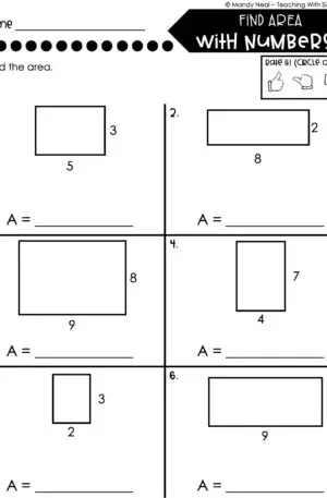 3rd Grade Area and Perimeter – Find Area with Numbers Worksheet 1