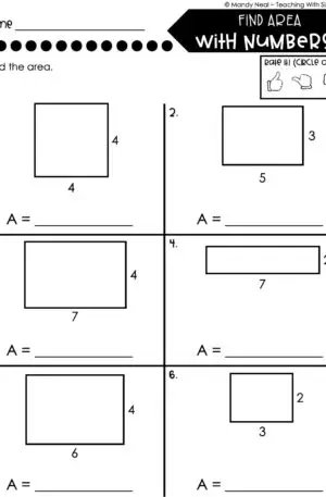 3rd Grade Area and Perimeter – Find Area with Numbers Worksheet 2