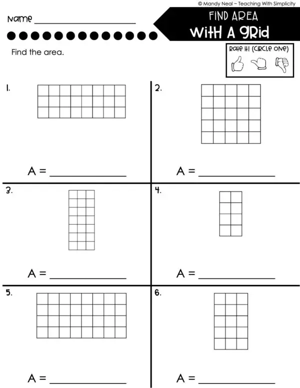 3rd Grade Area and Perimeter – Find Area with a Grid Worksheet 1