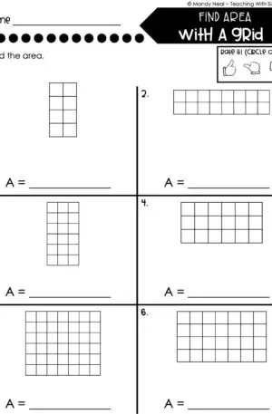 3rd Grade Area and Perimeter – Find Area with a Grid Worksheet 2