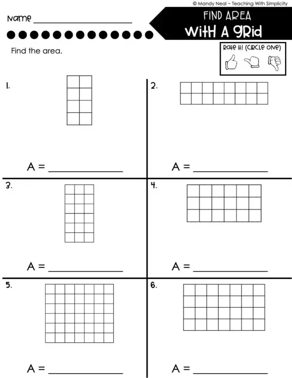 3rd Grade Area and Perimeter – Find Area with a Grid Worksheet 2