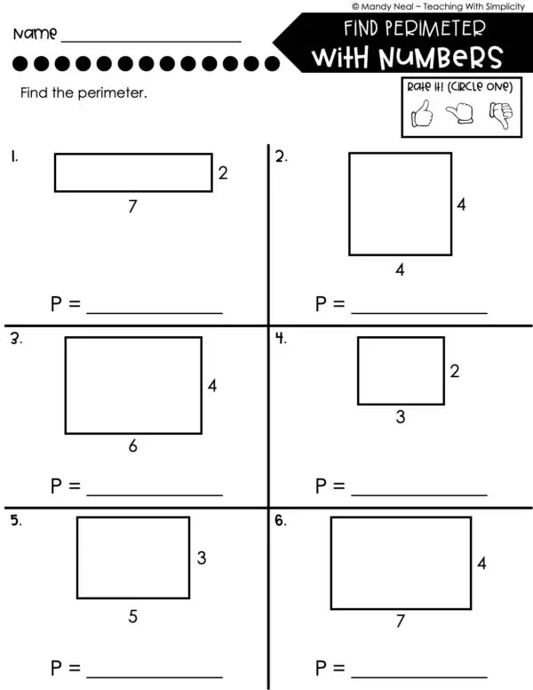 3rd Grade Area and Perimeter – Find Perimeter with Numbers 2