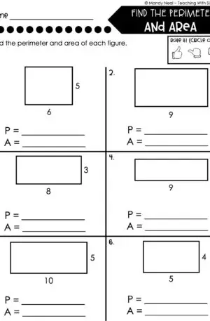 3rd Grade Area and Perimeter – Find the Perimeter and Area Worksheet 1