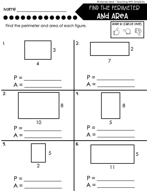 3rd Grade Area and Perimeter – Find the Perimeter and Area Worksheet 2