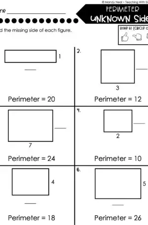 3rd Grade Area and Perimeter – Perimeter with Unknown Side Worksheet 1