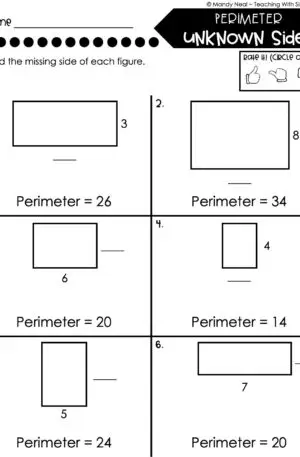 3rd Grade Area and Perimeter – Perimeter with Unknown Side Worksheet 2