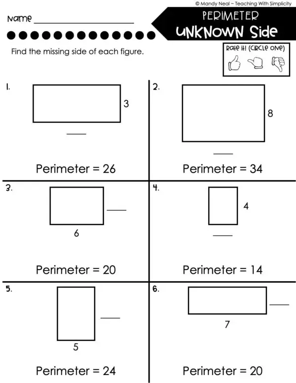 3rd Grade Area and Perimeter – Perimeter with Unknown Side Worksheet 2