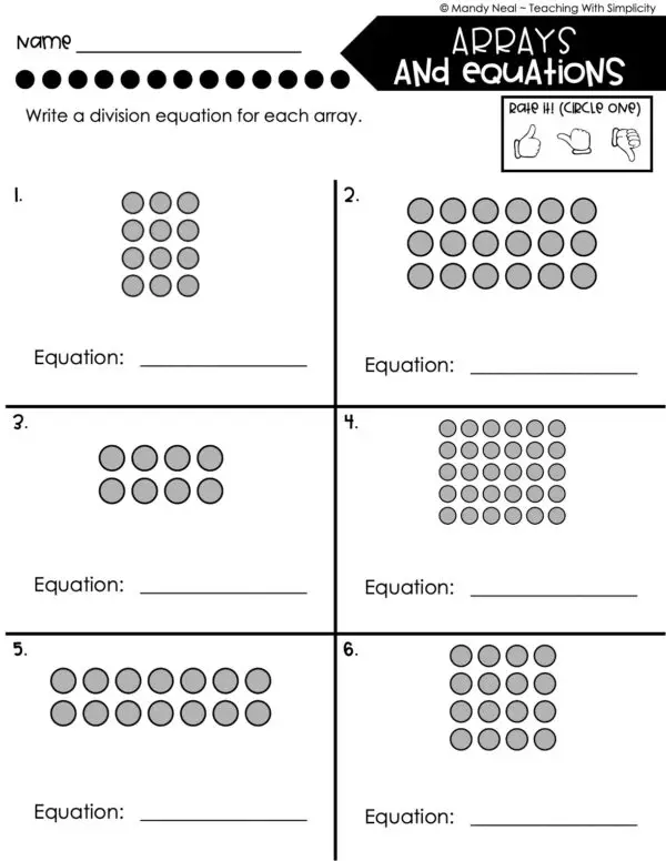 3rd Grade Division – Arrays and Equations Worksheet 1