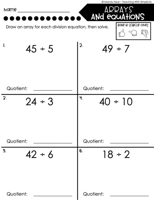 3rd Grade Division – Arrays and Equations Worksheet 2