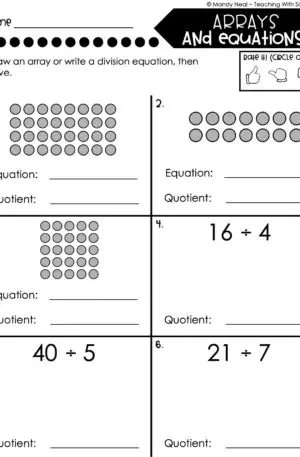 3rd Grade Division – Arrays and Equations Worksheet 3