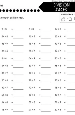 3rd Grade Division – Division Facts Worksheet 1