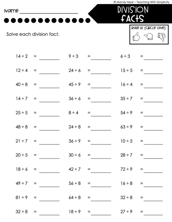 3rd Grade Division – Division Facts Worksheet 2