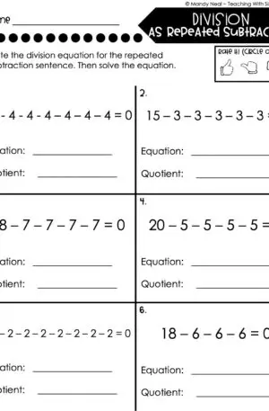 3rd Grade Division – Division as Repeated Subtraction Worksheet 1