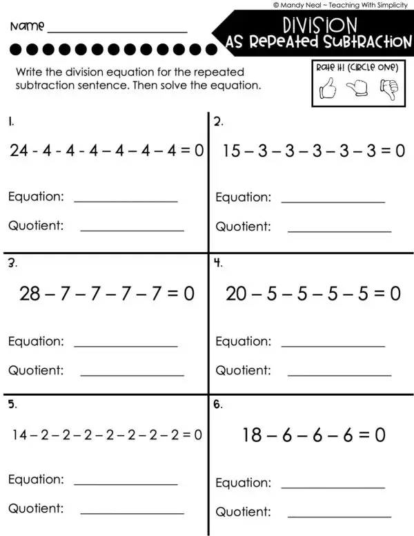 3rd Grade Division – Division as Repeated Subtraction Worksheet 1