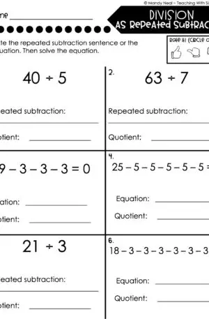 3rd Grade Division – Division as Repeated Subtraction Worksheet 3