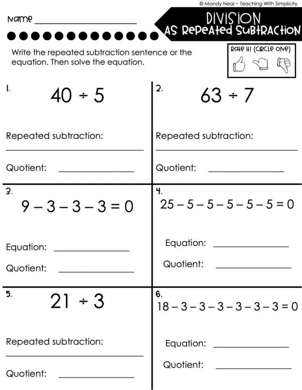 3rd Grade Division – Division as Repeated Subtraction Worksheet 3