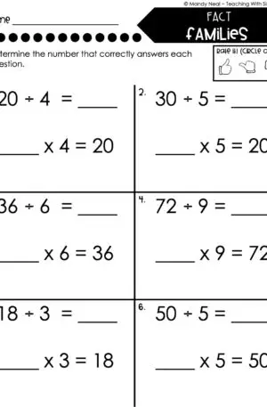 3rd Grade Division – Fact Families Worksheet 1