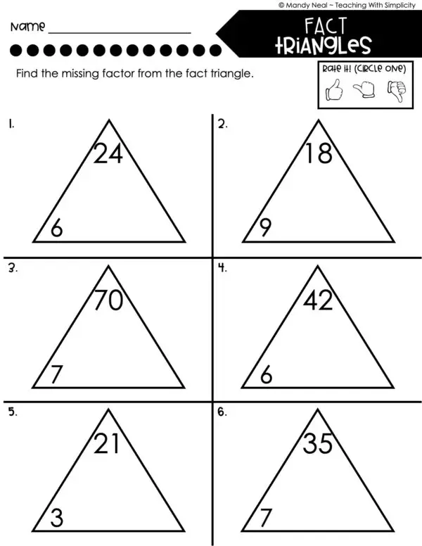 3rd Grade Division – Fact Triangles Worksheet 2