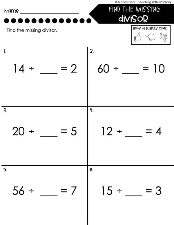 3rd Grade Division – Find the Missing Divisor Worksheet 1