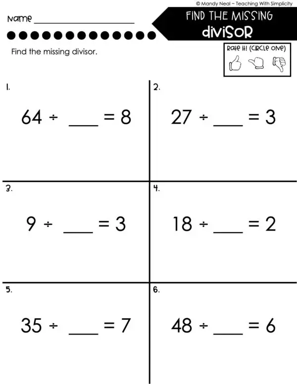 3rd Grade Division – Find the Missing Divisor Worksheet 2