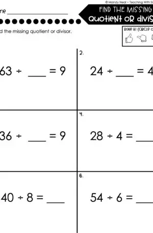 3rd Grade Division – Find the Missing Quotient or Divisor Worksheet 1