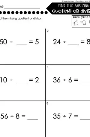 3rd Grade Division – Find the Missing Quotient or Divisor Worksheet 2