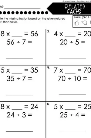 3rd Grade Division – Related Facts Worksheet 1