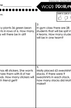 3rd Grade Division – Word Problems Worksheet 1