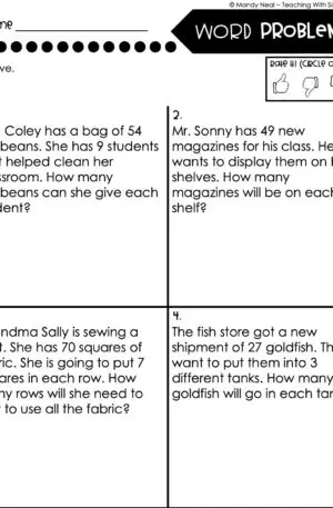 3rd Grade Division – Word Problems Worksheet 2