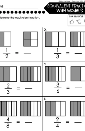 3rd Grade Fractions – Equivalent Fractions with Models Worksheet 1