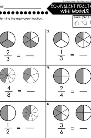 3rd Grade Fractions – Equivalent Fractions with Models Worksheet 2