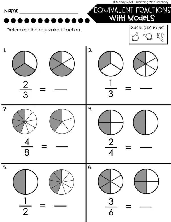 3rd Grade Fractions – Equivalent Fractions with Models Worksheet 2