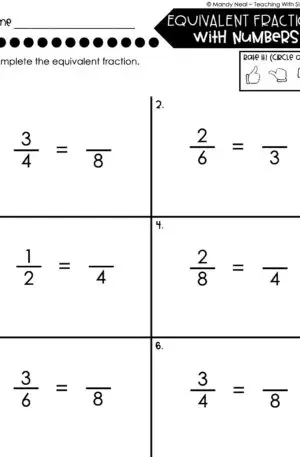 3rd Grade Fractions – Equivalent Fractions with Numbers Worksheet 1