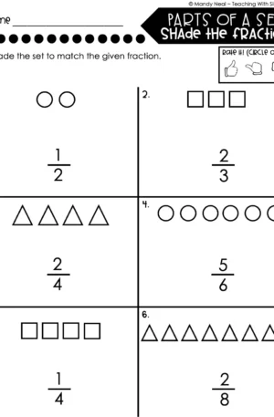 3rd Grade Fractions – Parts of a Set - Shade the Fraction Worksheet 1