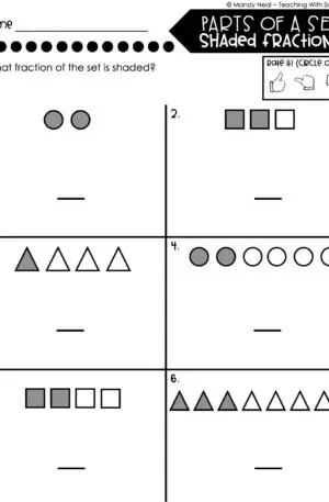 3rd Grade Fractions – Parts of a Set - Shaded Fractions Worksheet 2