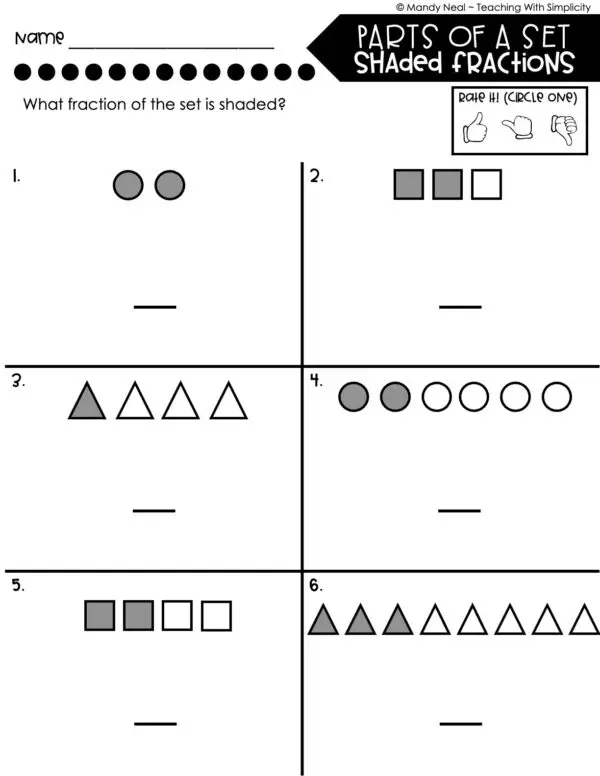 3rd Grade Fractions – Parts of a Set - Shaded Fractions Worksheet 2