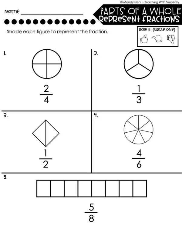 3rd Grade Fractions – Parts of a Whole - Represent Fractions Worksheet 1