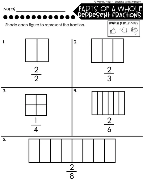 3rd Grade Fractions – Parts of a Whole - Represent Fractions Worksheet 2