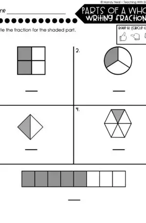 3rd Grade Fractions – Parts of a Whole - Writing Fractions Worksheet 1