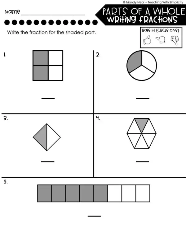 3rd Grade Fractions – Parts of a Whole - Writing Fractions Worksheet 1