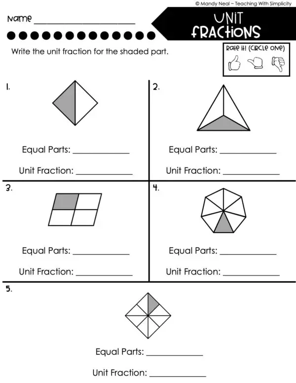 3rd Grade Fractions – Unit Fractions Worksheet 2