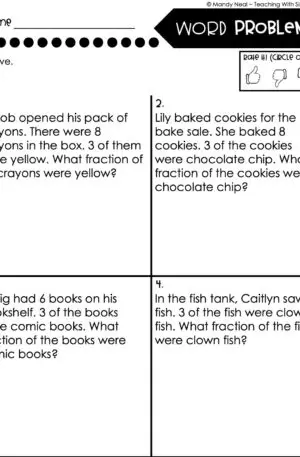 3rd Grade Fractions – Word Problems Worksheet 1