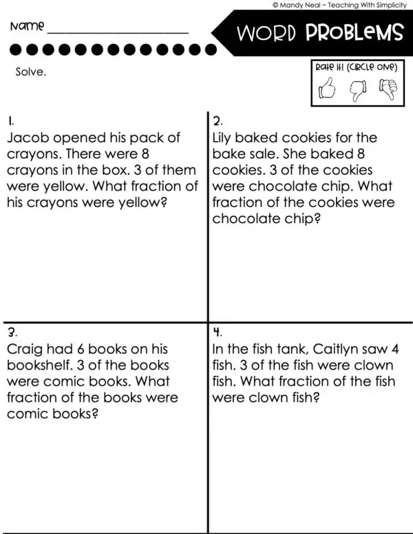 3rd Grade Fractions – Word Problems Worksheet 1