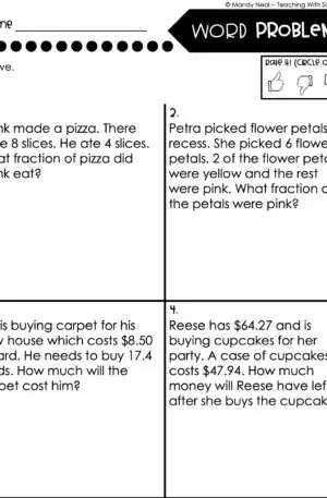 3rd Grade Fractions – Word Problems Worksheet 2