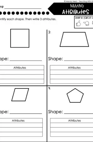 3rd Grade Geometry – Naming Attributes Worksheet 1