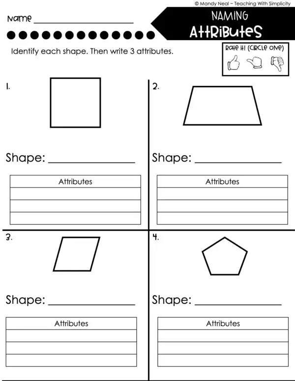 3rd Grade Geometry – Naming Attributes Worksheet 1