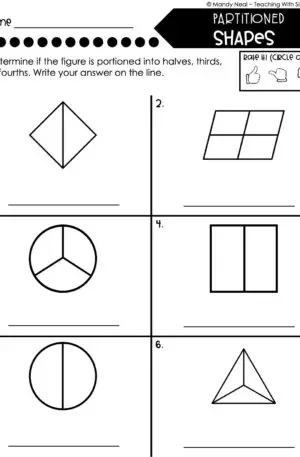 3rd Grade Geometry – Partitioned Shapes Worksheet 1