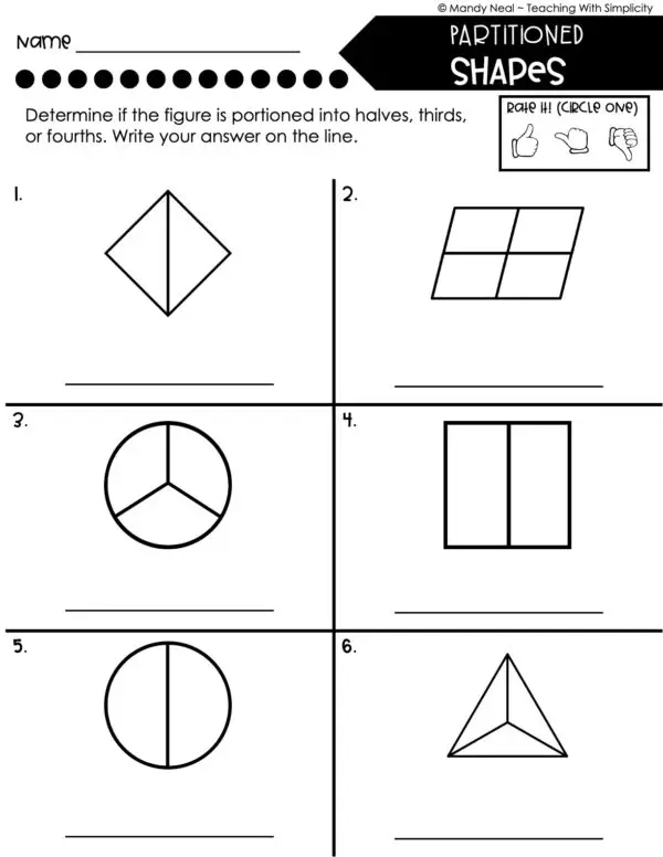 3rd Grade Geometry – Partitioned Shapes Worksheet 1